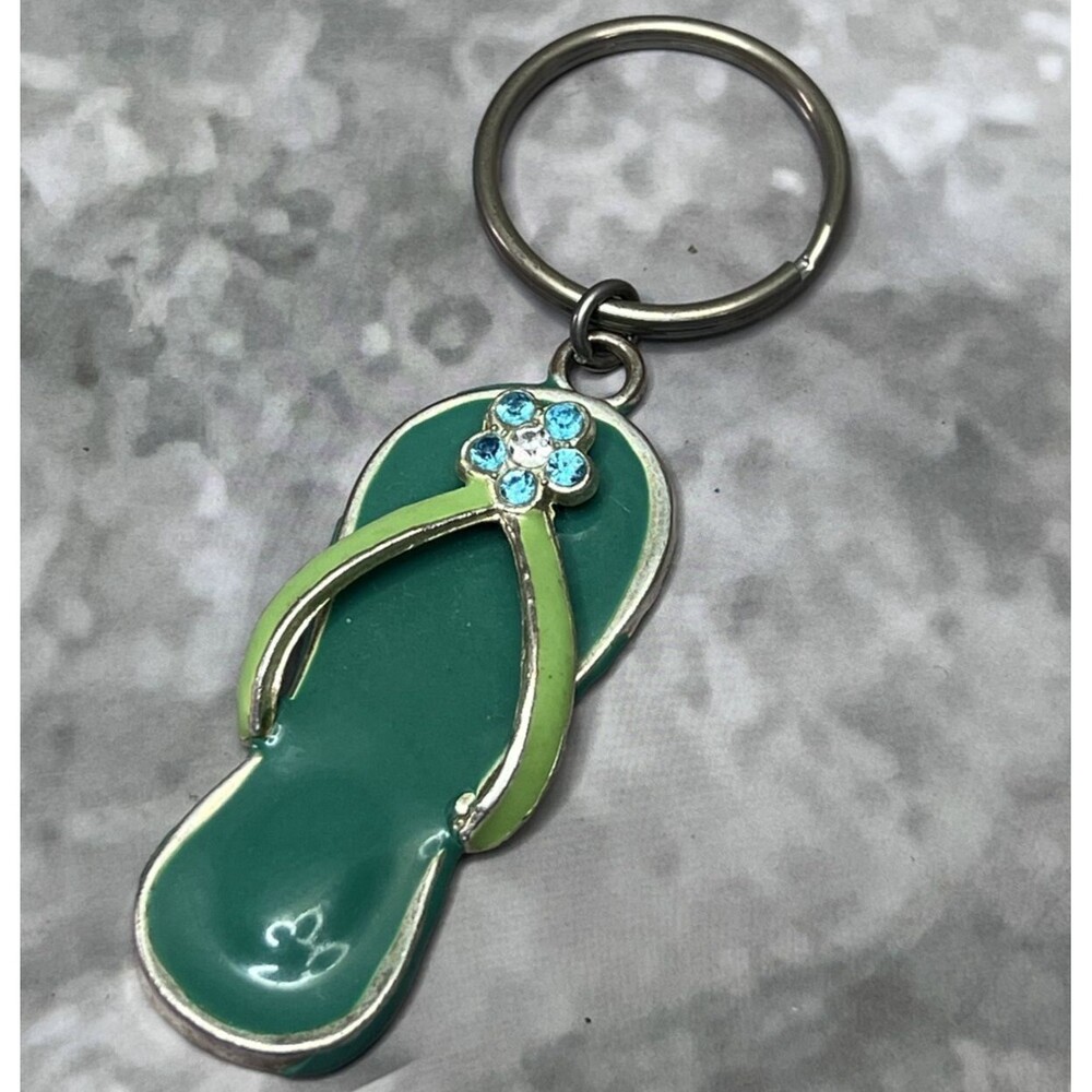 Green Sandal with Jewels Resin Vintage Keychain Keyring